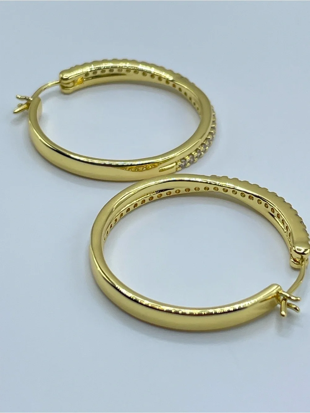 Gold White Crystal Hoop Earrings Classic Pave Sparkle Boho Glam